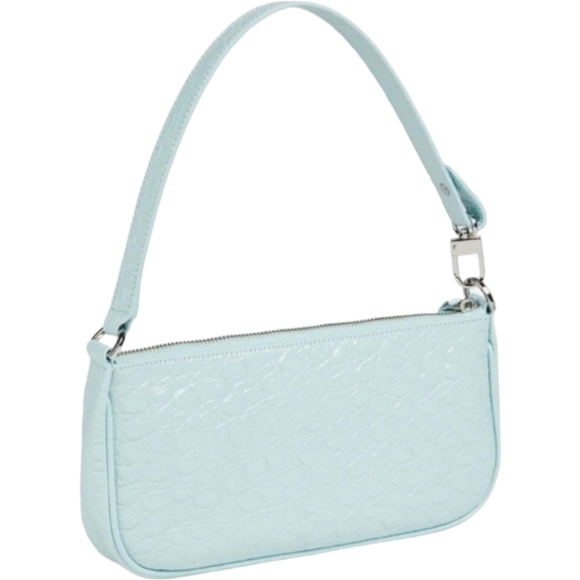 BY FAR Rachel Croco Embossed Leather Shoulder Bag, Blue, NWT - Picture 4 of 16